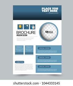 A4 size flyer template. Abstract brochure design for business, education, presentation, advertisement. Vector illustration. Blue color.