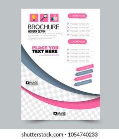 A4 size flyer template. Abstract brochure design for business, education, presentation, advertisement. Vector illustration. Grey and pink color.