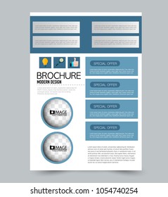 A4 size flyer template. Abstract brochure design for business, education, presentation, advertisement. Vector illustration. Blue color.