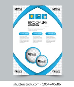 A4 size flyer template. Abstract brochure design for business, education, presentation, advertisement. Vector illustration. Blue color.