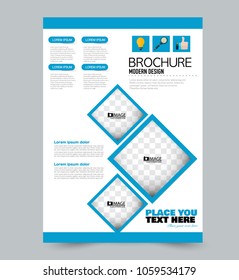 A4 size flyer template. Abstract brochure design for business, education, presentation, advertisement. Vector illustration. Blue color.