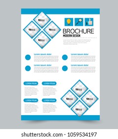 A4 size flyer template. Abstract brochure design for business, education, presentation, advertisement. Vector illustration. Blue color.