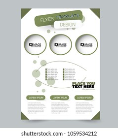 A4 size flyer template. Abstract brochure design for business, education, presentation, advertisement. Vector illustration. Green color.
