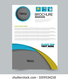 A4 size flyer template. Abstract brochure design for business, education, presentation, advertisement. Vector illustration. Blue and yellow color.