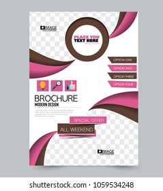 A4 size flyer template. Abstract brochure design for business, education, presentation, advertisement. Vector illustration. Pink and brown color.