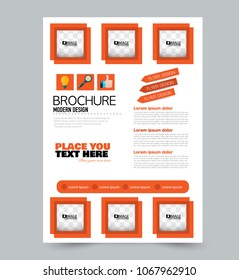 A4 size flyer template. Abstract brochure design for business, education, presentation, advertisement. Vector illustration. Orange color.