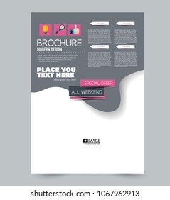 A4 size flyer template. Abstract brochure design for business, education, presentation, advertisement. Vector illustration. Pink and grey color.