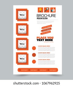 A4 size flyer template. Abstract brochure design for business, education, presentation, advertisement. Vector illustration. Orange color.