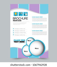 A4 size flyer template. Abstract brochure design for business, education, presentation, advertisement. Vector illustration. Purple and blue color.