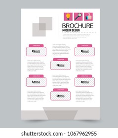 A4 size flyer template. Abstract brochure design for business, education, presentation, advertisement. Vector illustration. Pink color.