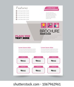 A4 size flyer template. Abstract brochure design for business, education, presentation, advertisement. Vector illustration. Pink color.
