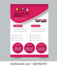 A4 size flyer template. Abstract brochure design for business, education, presentation, advertisement. Vector illustration. Pink color.