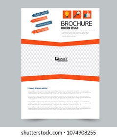 A4 size flyer template. Abstract brochure design for business, education, presentation, advertisement. Vector illustration. Orange and blue color.