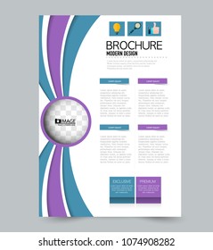 A4 size flyer template. Abstract brochure design for business, education, presentation, advertisement. Vector illustration. Blue and purple color.