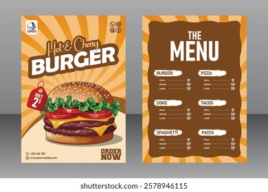A4 Size Hot and Cheesy Burger Food Menu Poster For Restaurant and Marketing Purposes, Food Poster, Food Banner, Food Flyer, Restaurant Poster, Restaurant Flyer, Restaurant Banner