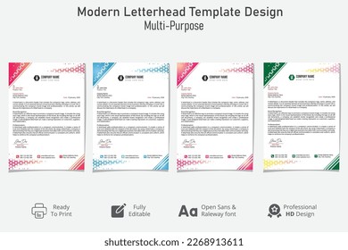 A4 Größe Minimal Letterhead Design, 4 Farben Business Letterhead Design. Moderne Corporate-Briefkopf-Designvorlage.