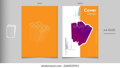 A4 size modern background catalog cover design draft with 2023 typography