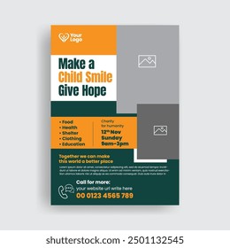 A4 size print Flyer or poster template for Charity fundraising and non profit voluntary organization flyer or leaflet design