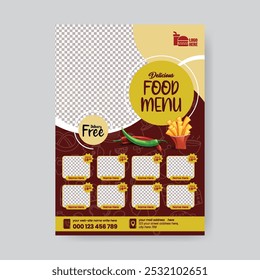 A4 size print ready Restaurant fast food menu Design Template, Food Menu Card Design, Menu Card Design For Restaurant, Restaurant food vertical flyer or poster template design