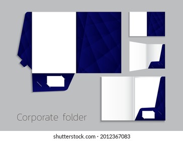 A4 size single pocket folder mock-up with polygon design with Dark Blue gradient. vector illustration