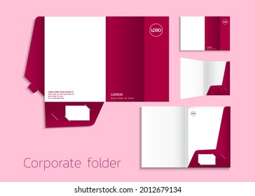 A4 Size Single Pocket Folder Mock-up With Red Gradient. Vector Illustration