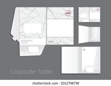 A4 Size Single Pocket Folder Mock-up With Dot Design With Gray. Vector Illustration