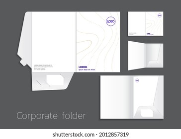 A4 Size Single Pocket Folder Mock-up With Dot Gold Gradient Curve Design. Vector Illustration