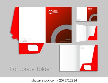 A4 Size Single Pocket Folder Mock-up With Red Gradient. Vector Illustration