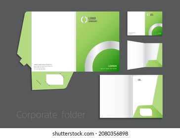 A4 Size Single Pocket Folder Mock-up With Green Gradient. Vector Illustration