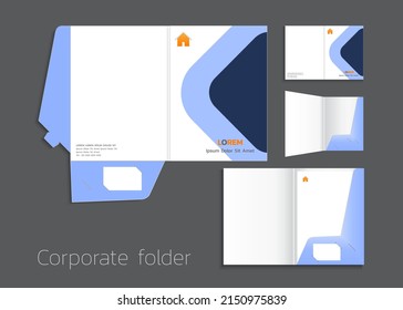 A4 size single pocket folder mock-up with Blue themes. Vector illustration