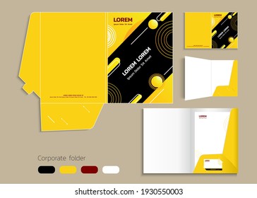 A4 size single pocket reinforced folder mock-up isolated a minimalistic design using yellow, black theme vector illustration. 
3D illustration svg