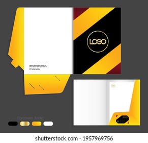 A4 Size Single Pocket Reinforced Folder Mock-up Red, Yellow, Gold, And Black Theme. Simple Design Vector Illustration 