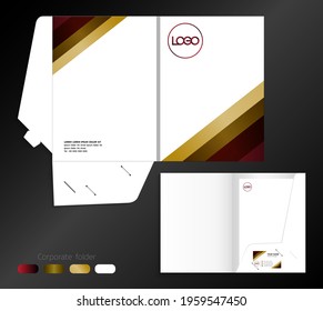 A4 Size Single Pocket Reinforced Folder Mock-up Red, Gold, And White Theme. Simple Design Vector Illustration 