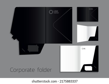 A4 Size Single Pocket Reinforced Folder Mock-up Isolated A Minimalistic Design Using Black Theme Vector Illustration. 
3D Illustration