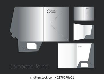 A4 size single pocket reinforced folder mock-up isolated a minimalistic design using Gray- Silver theme vector illustration. 
3D illustration