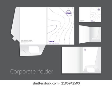 A4 size single pocket reinforced folder mock-up isolated a minimalistic design using purple theme vector illustration. 
3D illustration