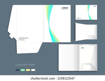 A4 size single pocket reinforced folder mock-up isolated a minimalistic design blue and yellow gradient theme vector illustration. 
3D illustration