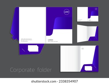 A4 size single pocket reinforced folder mock-up isolated a minimalistic design purple gradient theme vector illustration.
