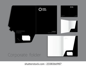 A4 size single pocket reinforced folder mock-up isolated a minimalistic design Black theme vector illustration. svg