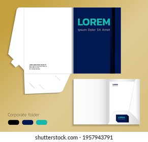 A4 size single pocket supplement mockup folder isolated vector illustration turquoise and blue theme, simple design