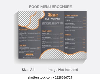 A4 size trifold brochure new year food menu template. modern vector restaurant menu design layout.