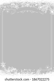 Menú de Cafetería vertical de tamaño A4 - Borde retro de copo de nieve y fondo gris claro de Navidad