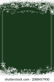 A4 size vertical Cafe menu - Winter snowflake retro border and Christmas green background background