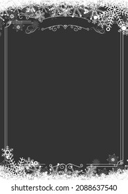A4 size vertical Cafe menu - Winter snowflake  dark gray border and Christmas red background background