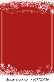 A4 size vertical Cafe menu - Winter snowflake retro border and Christmas red background background