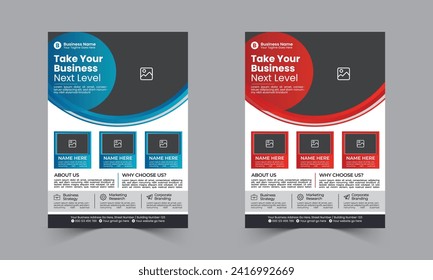 A4 size vertical corporate flyer or banner template design for your brand or company with creative, eye catching, professional and modern shape Pro Vector