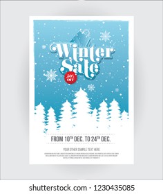 A4 Size Winter Sale, Offer Poster Design Template with 50% Discount Tag