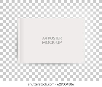 A4 sized mockup of a landscape-oriented magazine or catalogue. Blank sheet of paper. Element for advertising and promotional message. 3d vector illustration for your design.
