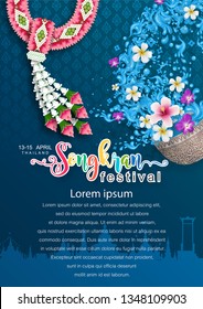 A4 Songkran Festival, Thailand travel concept - The Most Beautiful Places To Visit In Thailand in flat style. (Translation : Name road thanon khao san ) 
