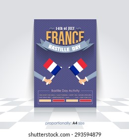 A4 Style Bastille Day Announcement Celebration Message Poster, Flyer, Card, Background Vector Design